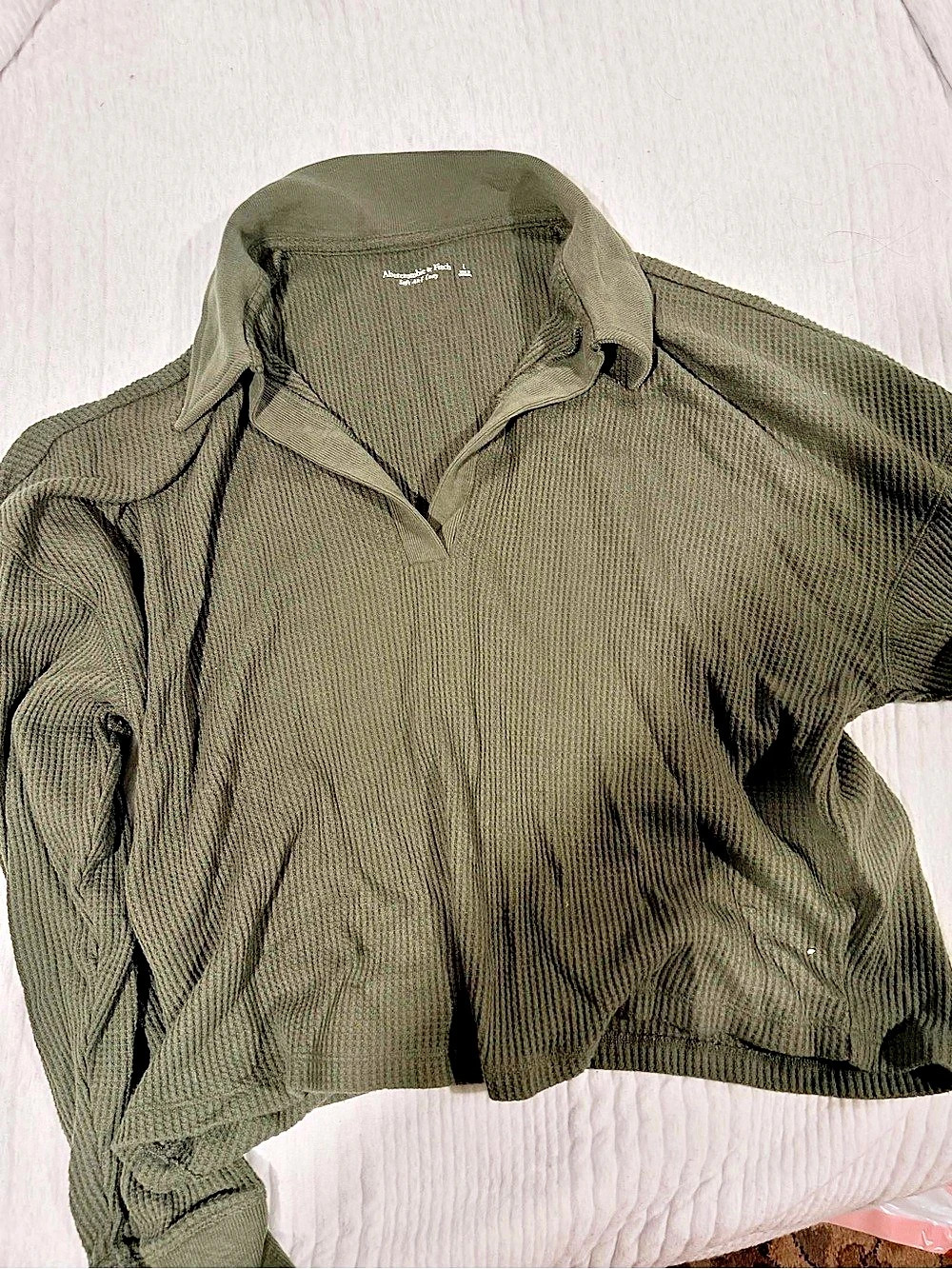 Abercrombie & Fitch SoftAF Waffle Knit Cropped Polo Top
